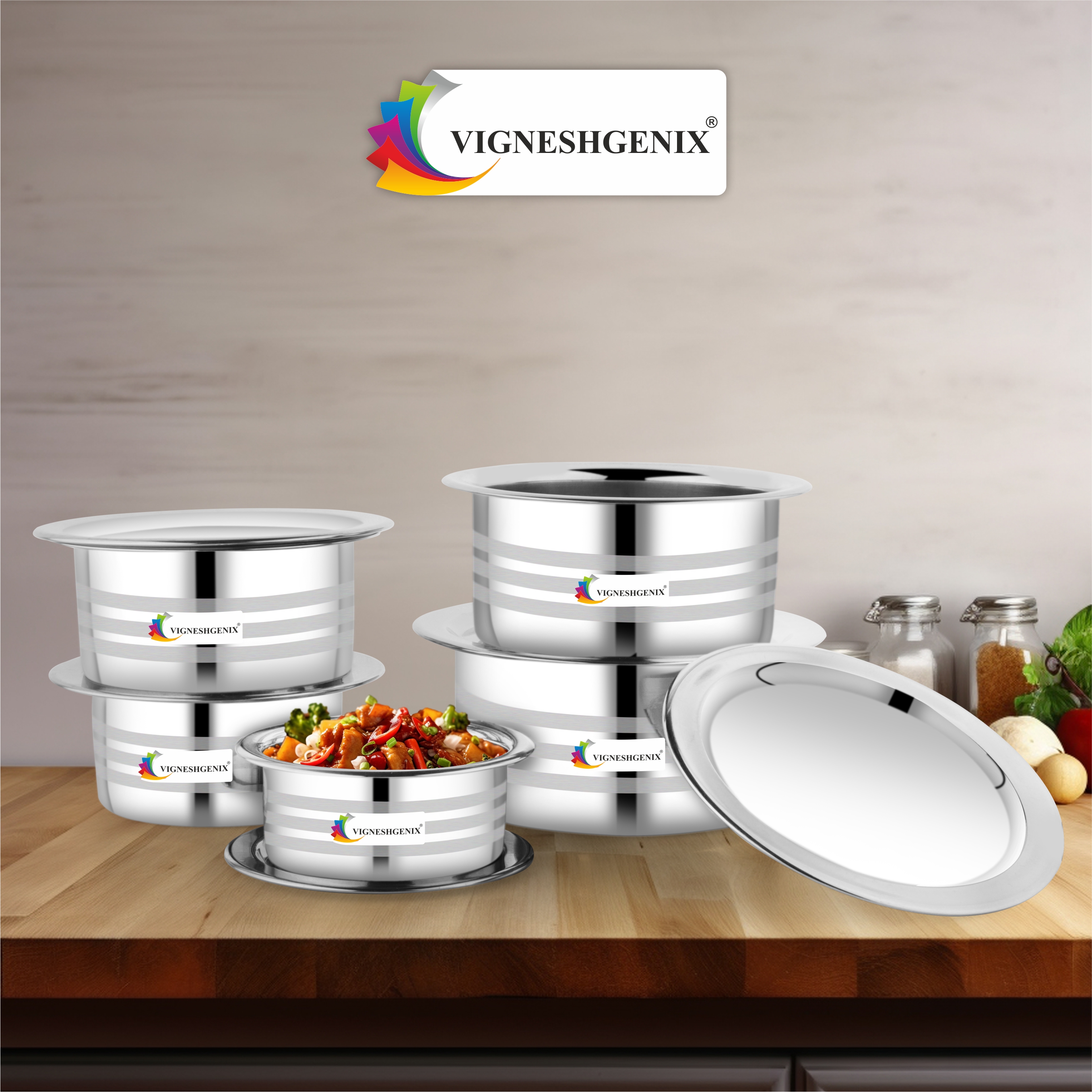 VIGNESHGENIX Cookware Set With Lids | Induction&Gas Stove Friendly Container Set | Boiling Vessels | Round Patila | Multipurpose Steel Bhagona