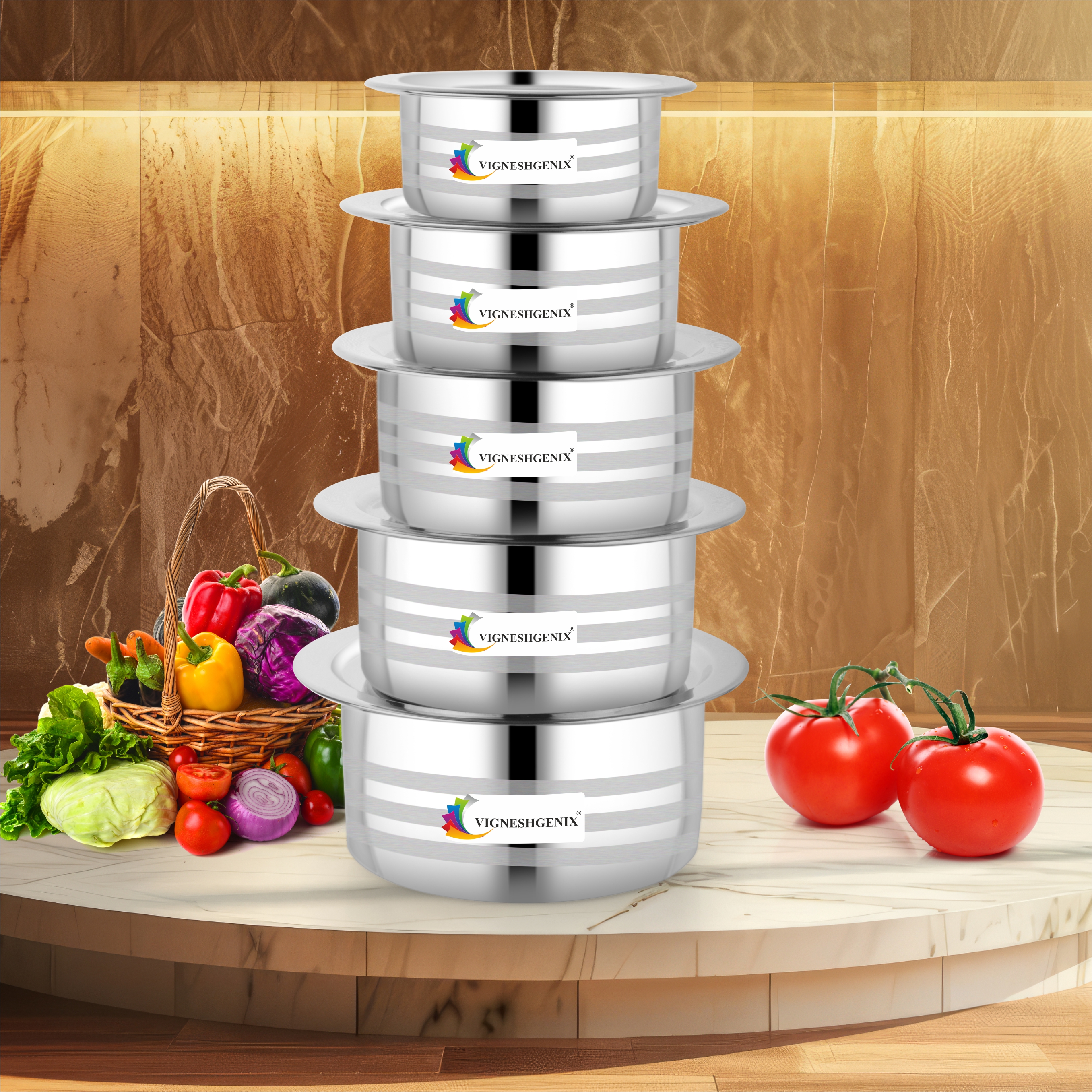 VIGNESHGENIX Cookware Set With Lids | Induction&Gas Stove Friendly Container Set | Boiling Vessels | Round Patila | Multipurpose Steel Bhagona