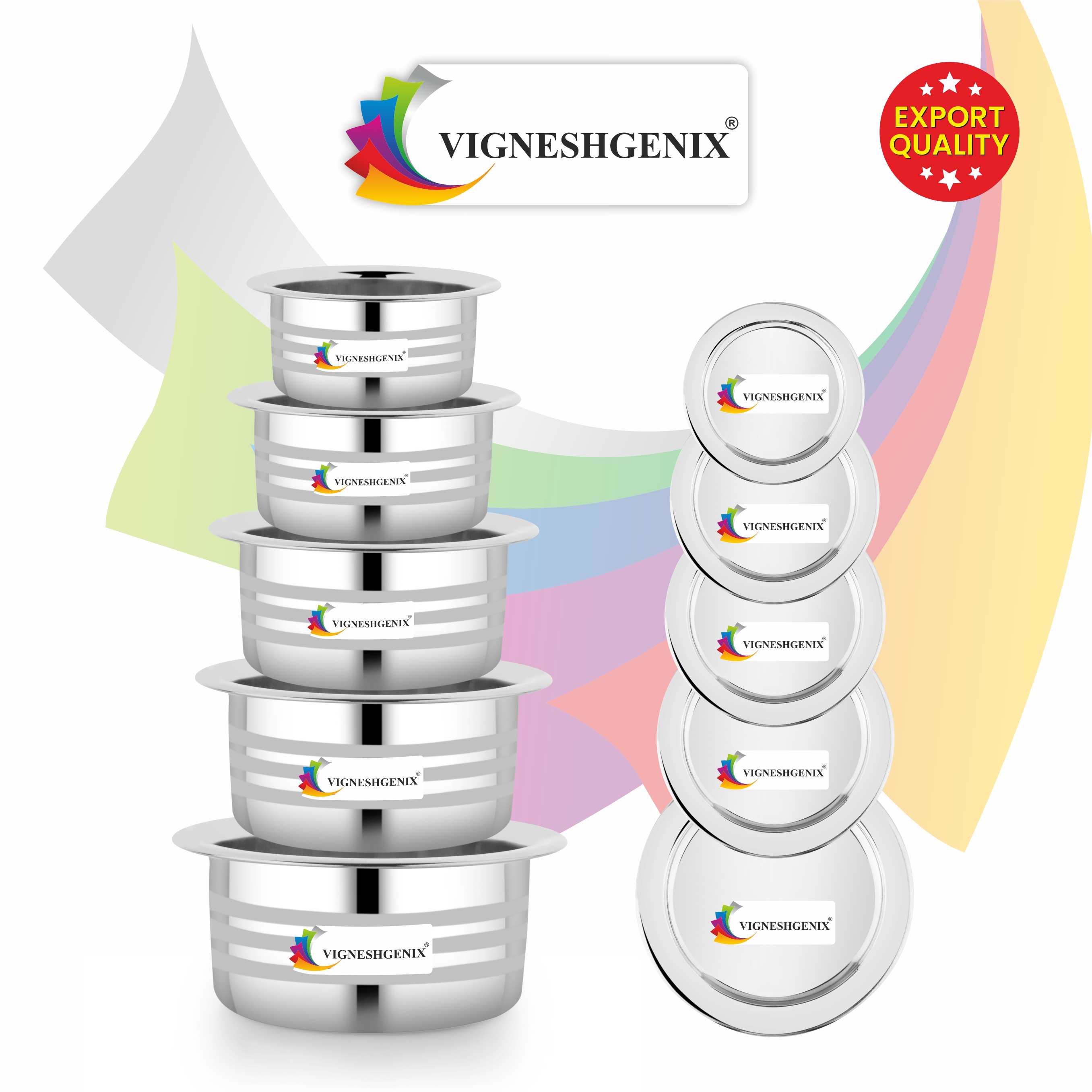 VIGNESHGENIX Cookware Set With Lids | Induction&Gas Stove Friendly Container Set | Boiling Vessels | Round Patila | Multipurpose Steel Bhagona